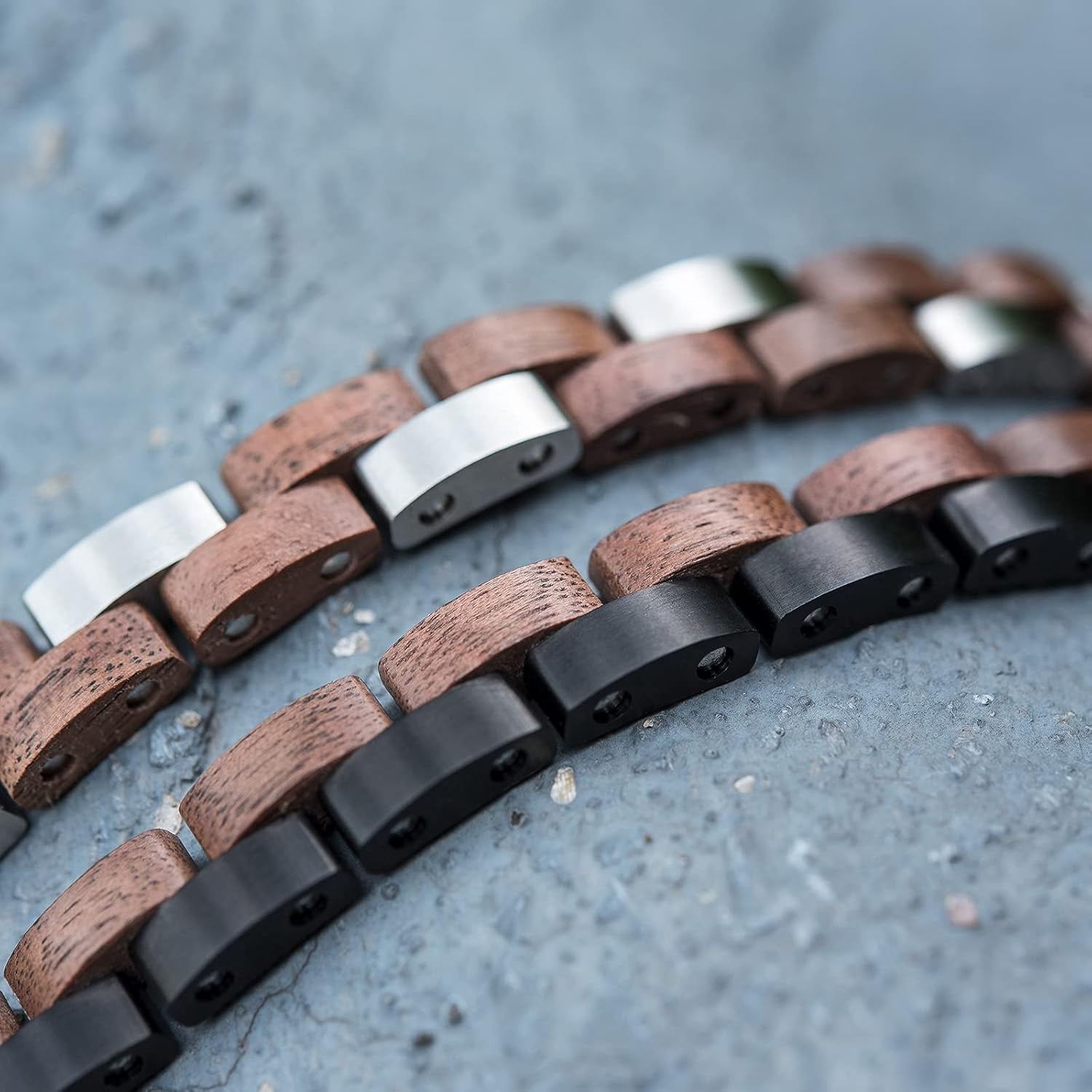 Wollet Wooden Bracelet for Men Stainless Steel Wood Jewelry Great Gift for Men,7.4 inches