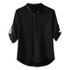 thumbnail image 1 of Honeeladyy - Camiseta de manga larga con cuello redondo para hombre, de algodón y lino liso, con bolsillo en la manga, manga 5/4, cuello alto, camisa de manga larga con solapa, 1 of 3