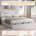 thumbnail image 3 of Full Size Bed Frame, Wooden Beds with Storage Headboard and Raised-Foodboard, Full-Floor Low Platform Bed for Bedroom, Sturdy Wooden Slats Support, No Box Spring Needed, White, 3 of 6