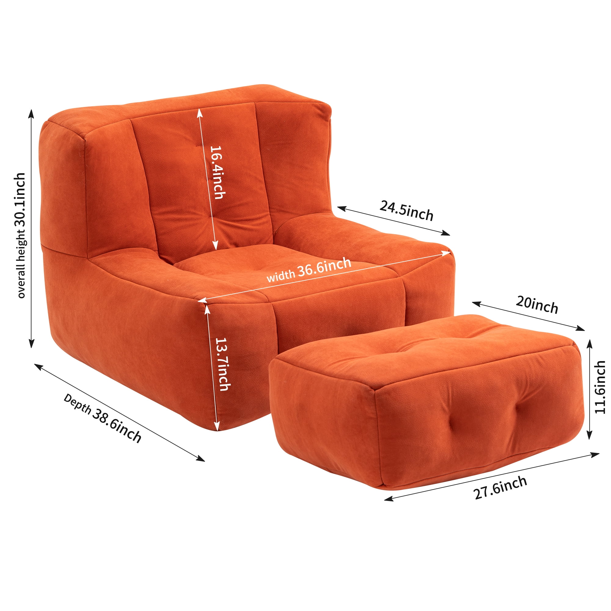 Comfortable Bean Bag for Adults - Super Soft Lazy Sofa Chair with Memory Foam & Ottoman, Indoor Modern Focus Bean Bag Chair for Living Room, Bedroom, Apartment (Mosha Velvet, High-Density Foam)