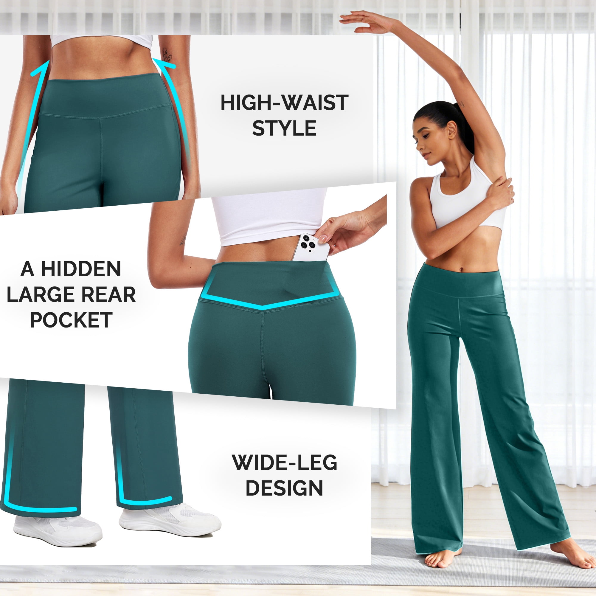 NELEUS ButterSoftFlex Womens Wide Leg Pants Athletic Yoga Legging Casual Sweatpants with Waistband Pocket,Dark Green,US Size M