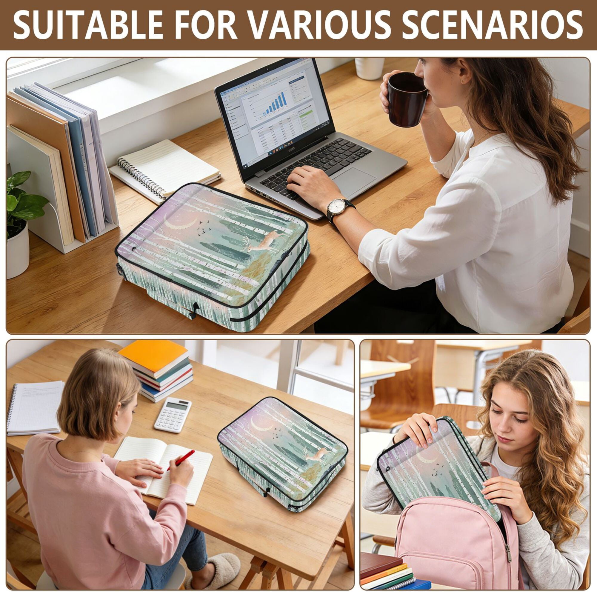 FORMRS Accordion File Folder A4 Size 7-Pocket Expanding Document Organizer Bag with 3 Ring Binder, Green Deer