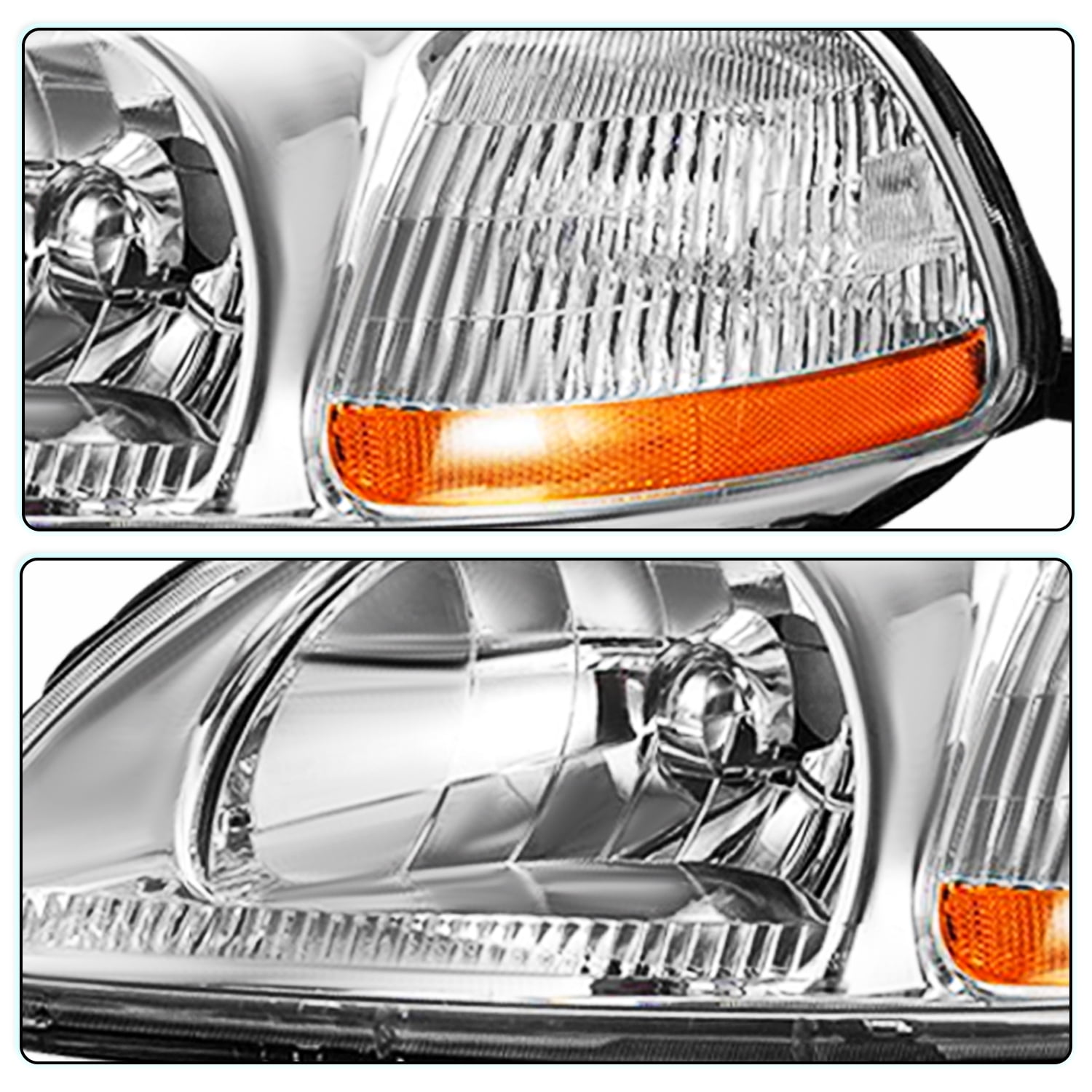 For 19961997 1998 Honda Civic EK EJ Chrome Headlights Assembly Headlamps L+R
