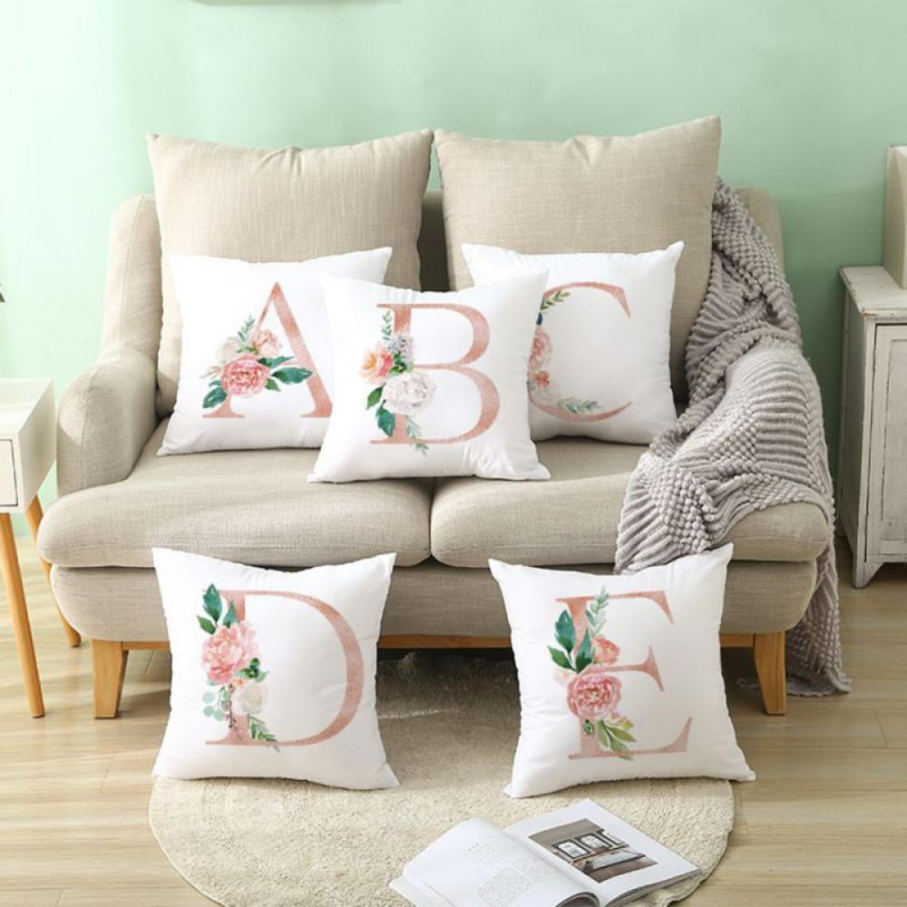 Letters Alphabet Flowers Pillow Case Sofa Waist Throw Cushion Cover Home Decor 