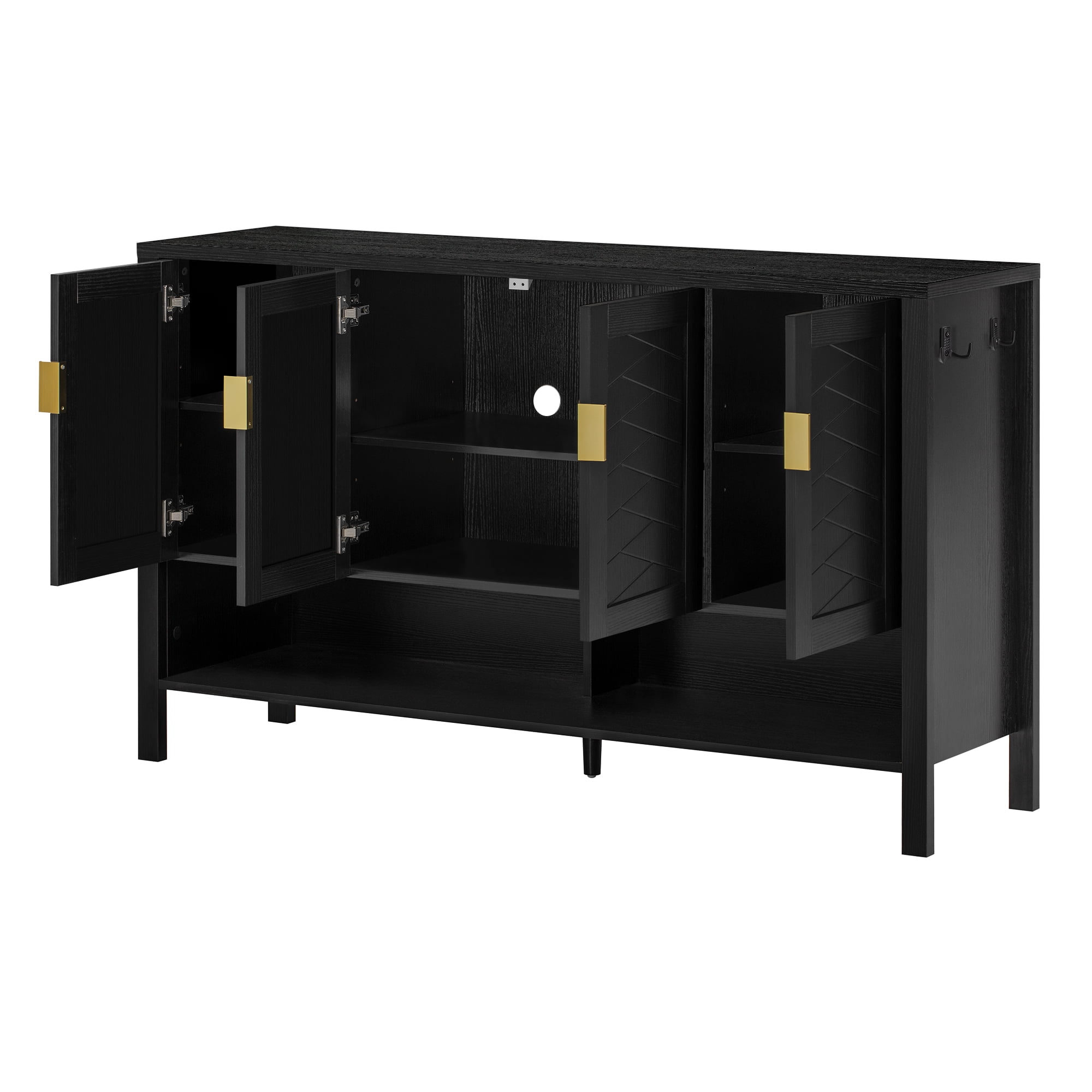 55.1" Storage Sideboard with 4-Doors, Buffet with Open Shelf and 2-Tiers Adjustable Shelves, Modern Cabinet with Double Hooks,Suitable for Living Room, Hallway, Dining, Office