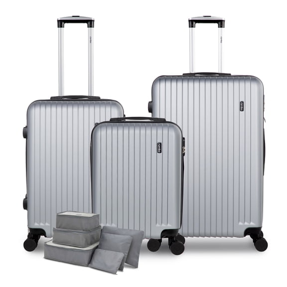 Juego de 3 Maletas de Viaje Rigidas Rumbo Gris 20 24 28 Pulgadas con 6 Bolsas de Viaje