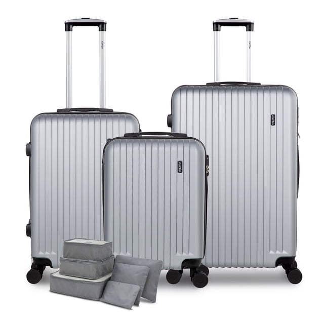 Juego de 3 Maletas de Viaje Rigidas Rumbo Gris 20 24 28 Pulgadas con 6 Bolsas de Viaje