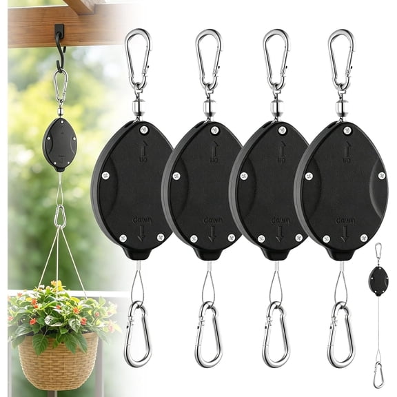 Plant Pulley Hanger Retractable Plant Hanger Adjustable Plant Hanger with 63" Stainless Steel Rope Double Hooks for Hanging Plants Bird Feeders Planters Indoor & Outdoor(4pcs)Q