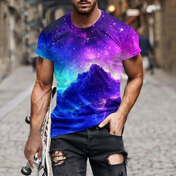 Fznquz Summer Big and Tall T Shirts for Men Round Neck Short Sleeve Tshirt Tie Dye Casual Mens Clothes L