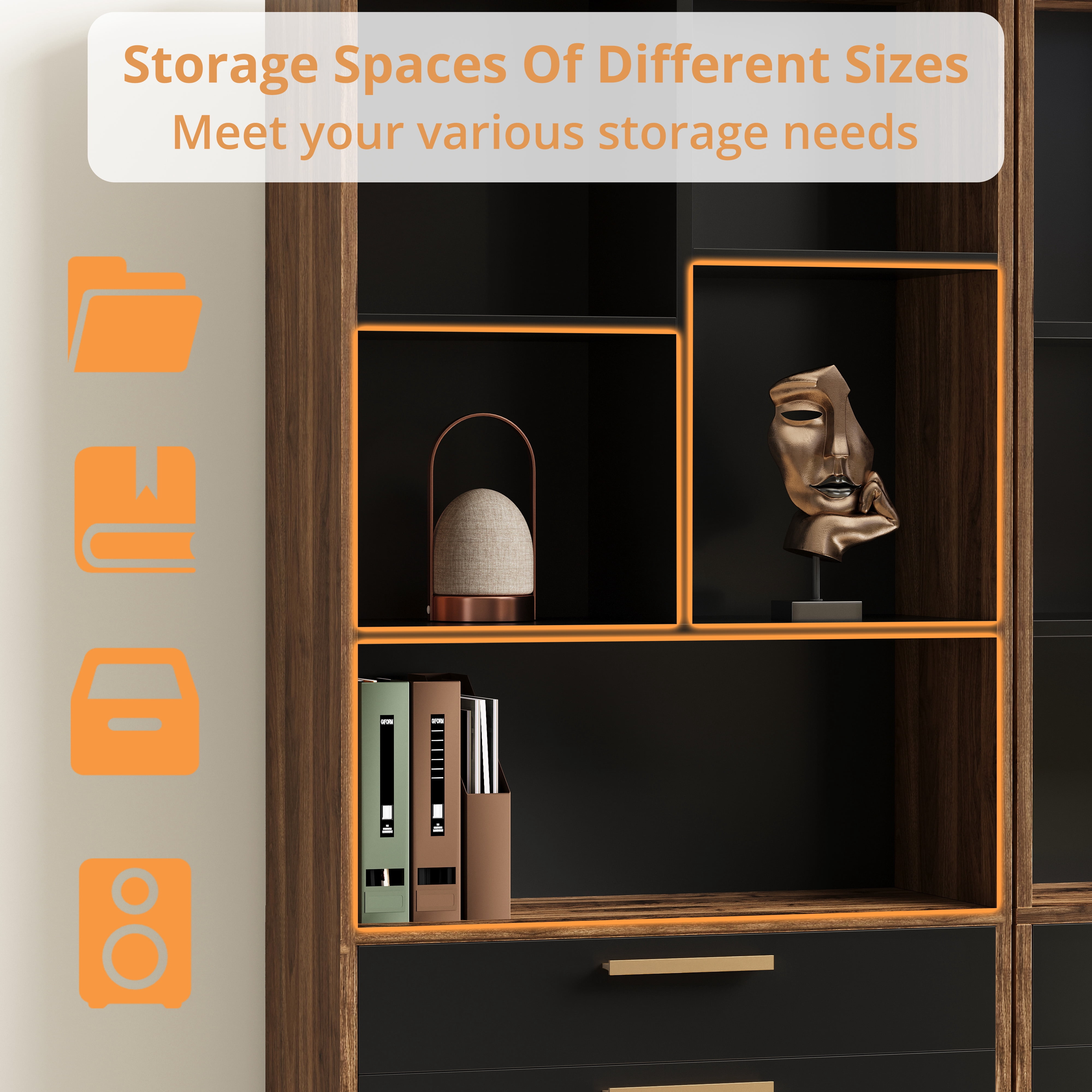 ModernMate 59" Tall Wooden Bookcase with 2 Drawers, Modern Bookshelf with Doors, 8 Open Storage Cubes, Storage Organizer Freestanding Rack for Living Room Home Office Study Room