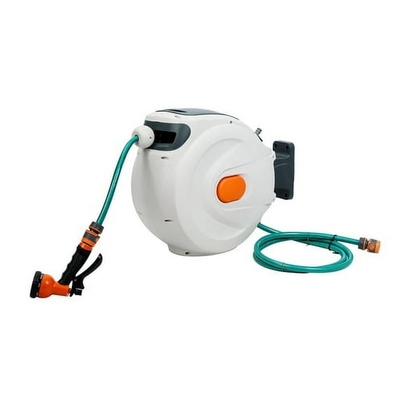 WETS 118 in Retractable Hose Reel, 180° Swivel Bracket Wall-Mounted Garden Water Hose Reel, Lock at Any Length, and Slow Return System