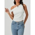 thumbnail image 3 of Rdhnmea Women's Tight Fitted Slash Neck One Shoulder Sleeveless Crop Tops, 3 of 9