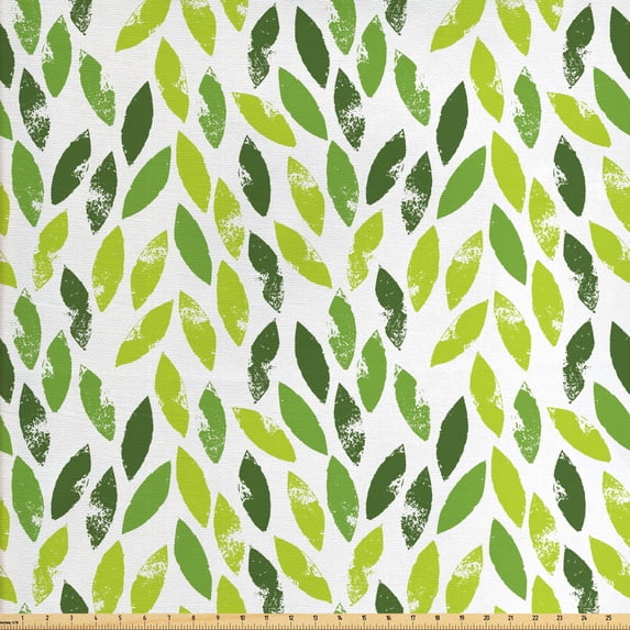 Leaves Fabric by the Yard, Continuous Vertical Grunge Laureate Elements on Plain Backdrop Illustration, Upholstery Fabric for Dining Chairs Home Decor Accents, White Multicolor by Ambesonne