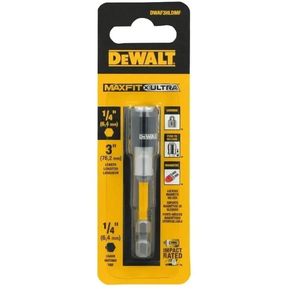DWAF3HLDMF Impact Rated Locking Magnetic Bit Holder Prevent Wobble Slipping Tool Accessories