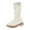 White, variant on Kids Girls Slip On Leather Knee High Boots Fleece Lined Fashion Pearl Bows Mid Calf Combat Booties Wide Toe Box Riding Dress BootsBlack Size 9 Toddler