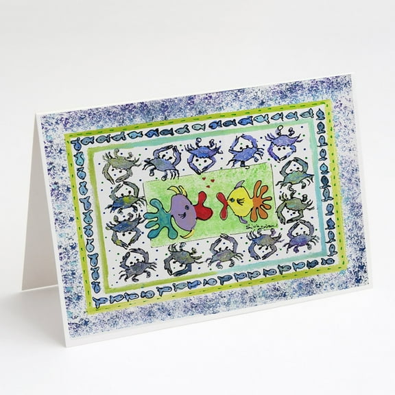 Kissing Fish Yellow and Purple Greeting Cards and Envelopes Pack of 8