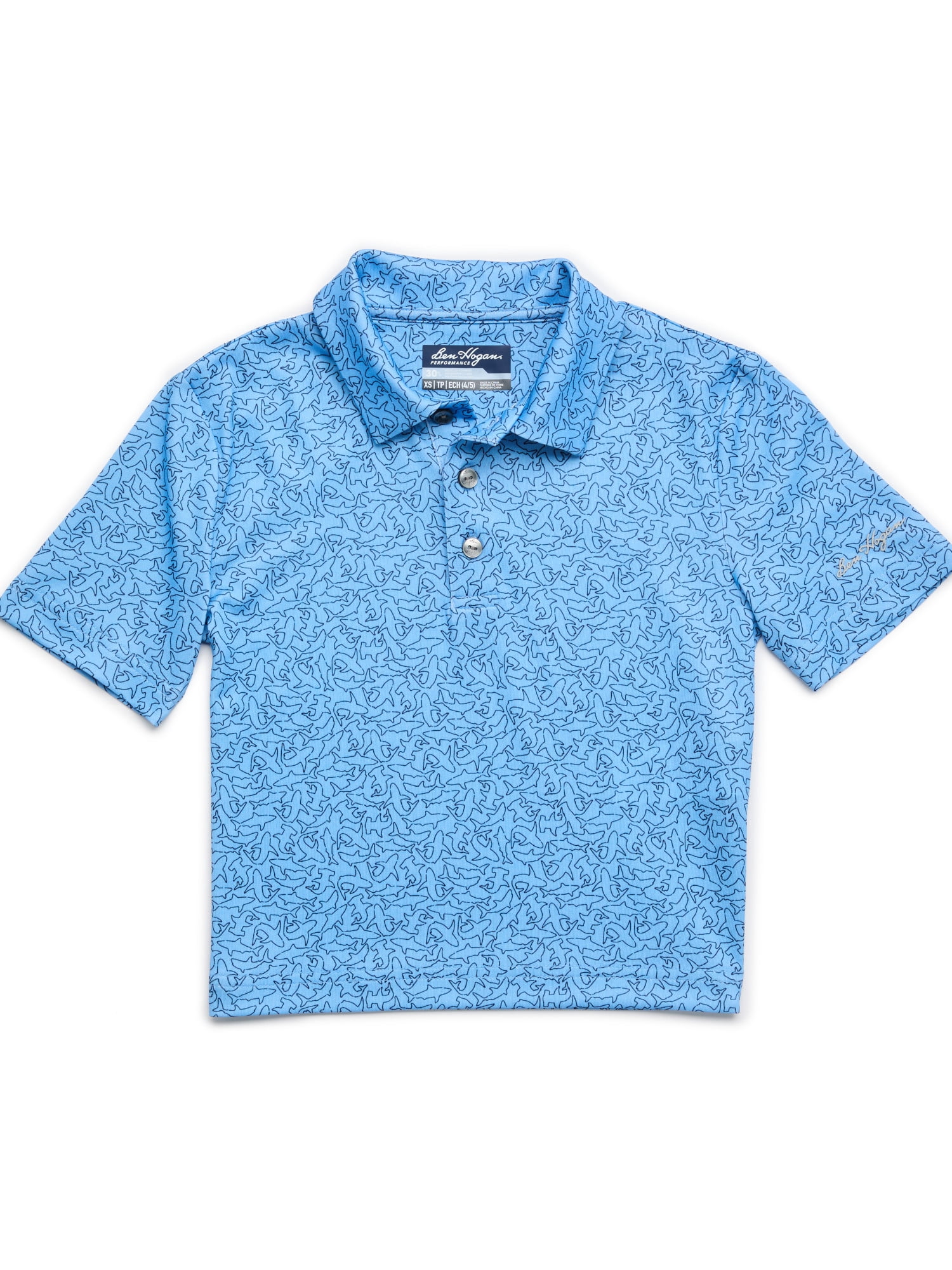 Ben Hogan Performance Little Boys and Big Boys Shark Print Short Sleeve Golf Polo Shirt, Sizes 4-18