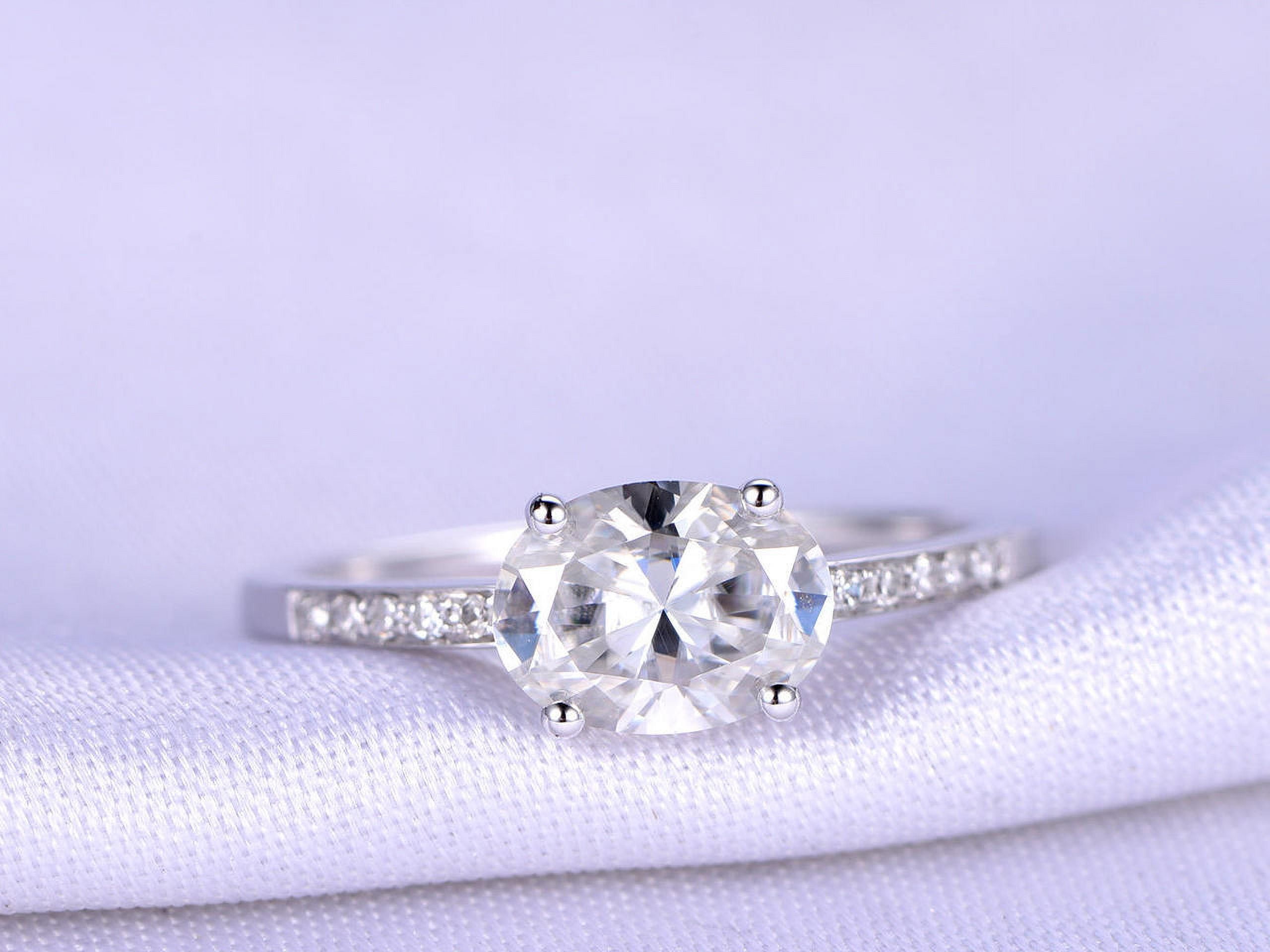 HeartsAndYou 1.7ct East West Oval Cut Moissanite Accents Engagement Ring for Women 18k White Gold Over Silver