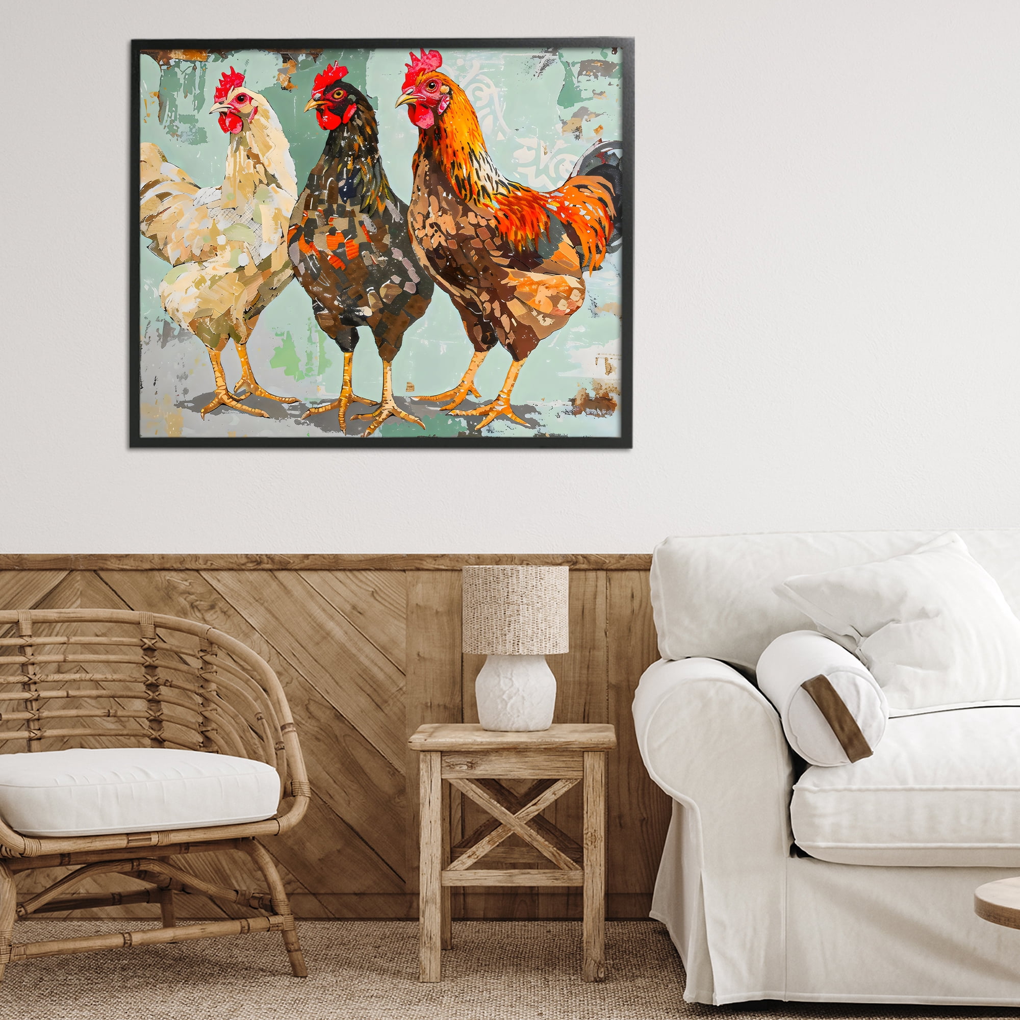 Stupell Industries Abstract Chickens Trio Black Framed Giclee Art, design by Creative Studio