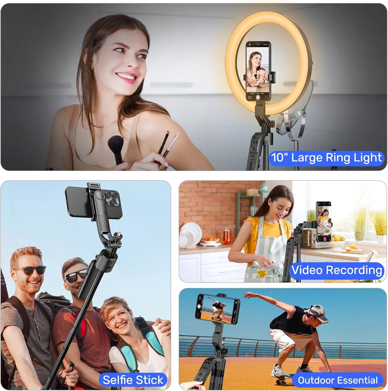 PCS Auto Face Tracking Selfie Stick Tripod for iPhone with 10" Ring Light,360 Rotation That Follows Your Movement,71" Phone Camera Stand with Remote for Content Creator Vlog Video Recording