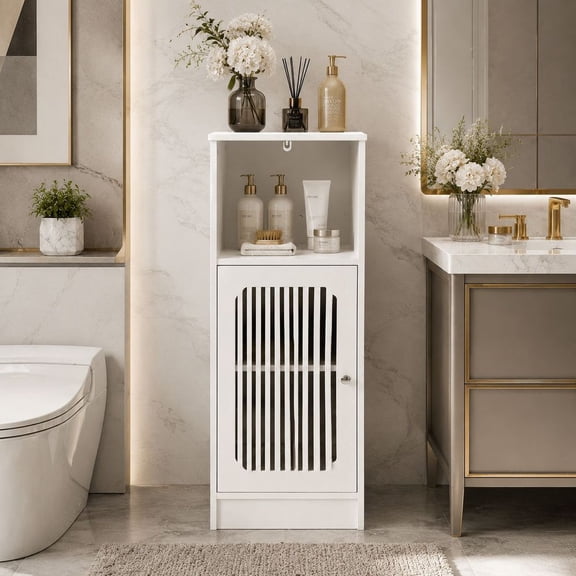 WUSCASA Bathroom Storage Cabinet, Freestanding Small Floor Cabinet with Open Storage Shelf Freestanding Toilet Paper Cabinet