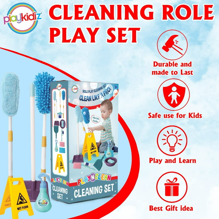 Playkidz Cleaning Caddy Set, 10Pcs Includes Spray, Sponge, Squeegee, Brush, Organizer  Caddy - Play Helper Realistic Housekeeping Set, Recommended for Ages 3+ -  Toys 4 U