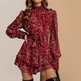 thumbnail image 2 of Vestido de manga larga para mujer Cómodo vestido de gasa con cuello simulado Vestido de fiesta con estampado floral Hugtrwg Para estrenar, 2 of 7