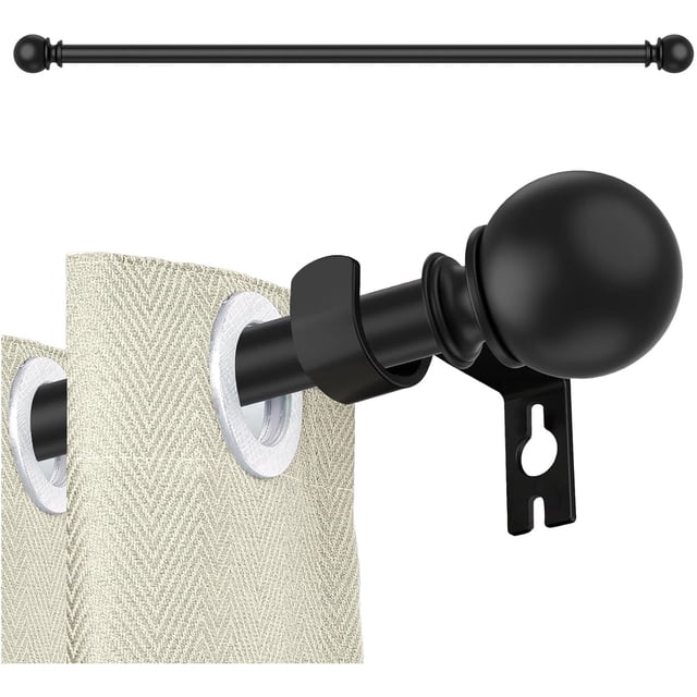 Barras de Cortina Negras para Ventanas, Barra Cortina, Barra Cortina Corativa Metal Resistente con Soportes para Interior/Exterior con Remates Redondos