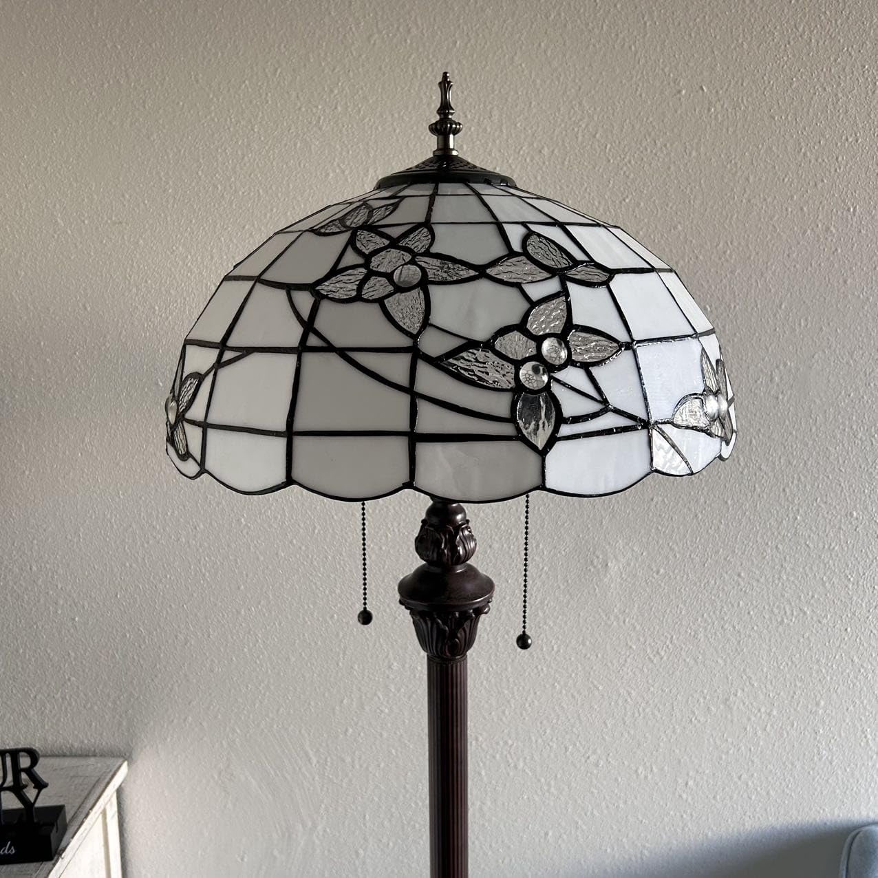 enjoy decor lamps Tiffany Floor Lamp White Stained Glass Flowers for Living Room Dining Room Bedroom Office Hotel 16"D*16"W*64" H