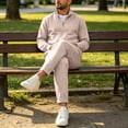 thumbnail image 6 of Liweisiy Men's Stand Collar Waffle Shirts Knit Zip Up Long Sleeve Baggy Jacket Casual Sports Tops Khaki 3XL, 6 of 7