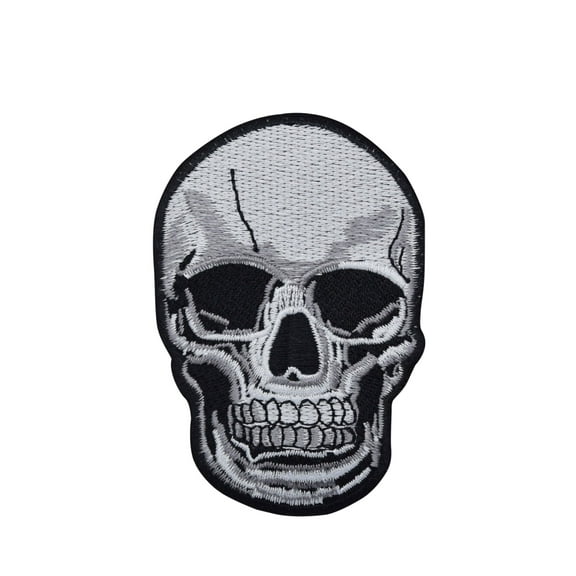 Large Human Skull - Gray/Black - Iron on Applique/Embroidered Patch