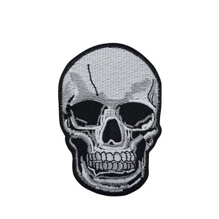 Skull Icon - Large Human Skull - Gray/Black - Iron on Applique/Embroidered Patch