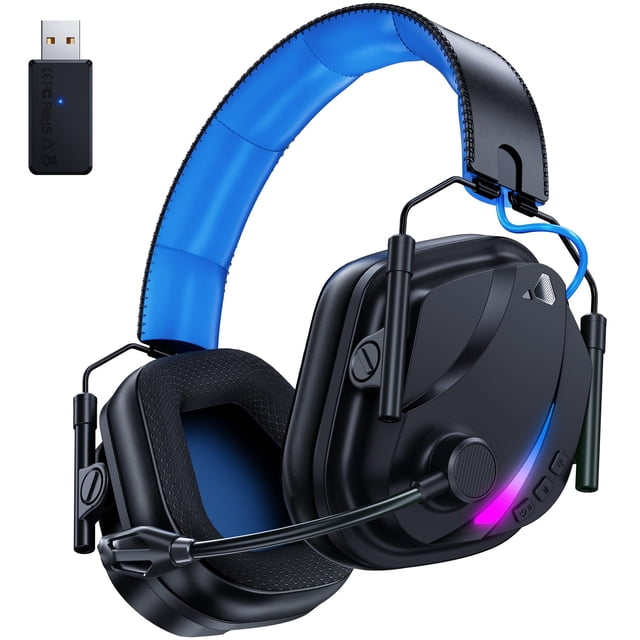 Auriculares inalámbricos para juegos Vakedy HW12 con micrófono, Bluetooth de 2,4 GHz, para jugadores de alta resistencia/FPS, con batería de 50 horas de duración, para PS5, PS4, PC, Switch y Mac.