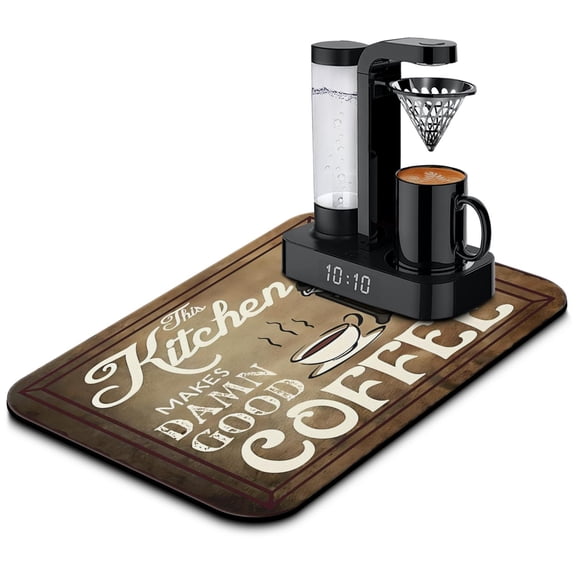 Coffee Mat, Coffee Vintage Wood Brown Pattern Coffee Bar Mat for Coffee Station Accessories and Organizer, Absorbent Dish Drying for Kitchen Counter, Coffee Bar Decor Coffee Machine Mat 19.5x12in