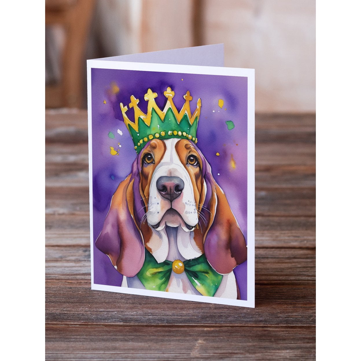 Basset Hound King of Mardi Gras Greeting Cards Pack of 8 7 in x 5 in