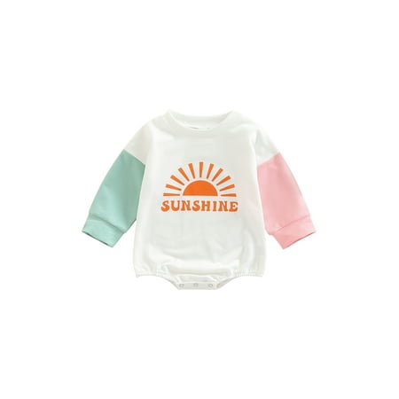 

CenturyX Infant Baby Girls Boys Bodysuit Cartoon Sun Letter Print Long Sleeve Romper for Boys Girls 3-6 Months