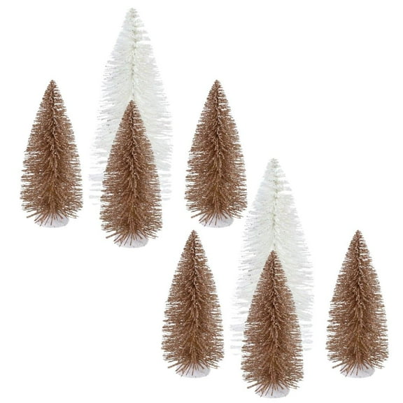 8pc Glittered White and Gold Bottle Brush Trees Set - for Christmas Decor - Factory Direct Craft