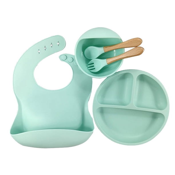 Babero de silicona para madres e hijos Plato de silicona para la cena Juego de ocho piezas Plato de succión para entrenamiento complementario de alimentos para bebés Juego de vajilla separada para