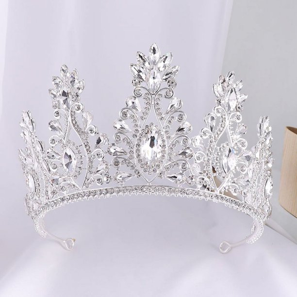 Zhuge Tiara de boda para novia, diadema de princesa, corona nupcial, joyería para el cabello con diamantes de imitación de cristal, decoración para novia, cumpleaños, graduación, boda (blanco)