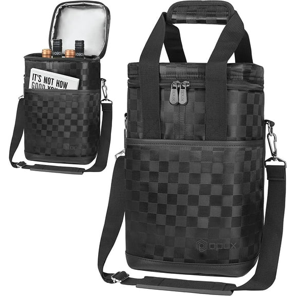 OPUX 4 Bottle Wine Bag Carrier Tote | Insulated Padded Wine Cooler Bag for Travel. Picnic, BYOB | Portable Leakproof Wine Tote Bag for Dinner, Party, Christmas, Wine Gift for Women, Men (Black