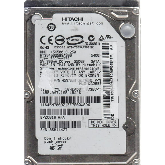 HTS545025B9A300, PN 0A70372, MLC DA2959, Hitachi 250GB SATA 2.5 Hard Drive