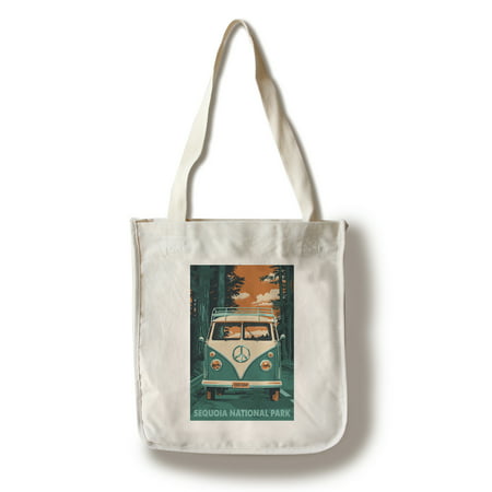 Sequoia National Park - Camper Van Letterpress - Lantern Press Artwork (100% Cotton Tote Bag -