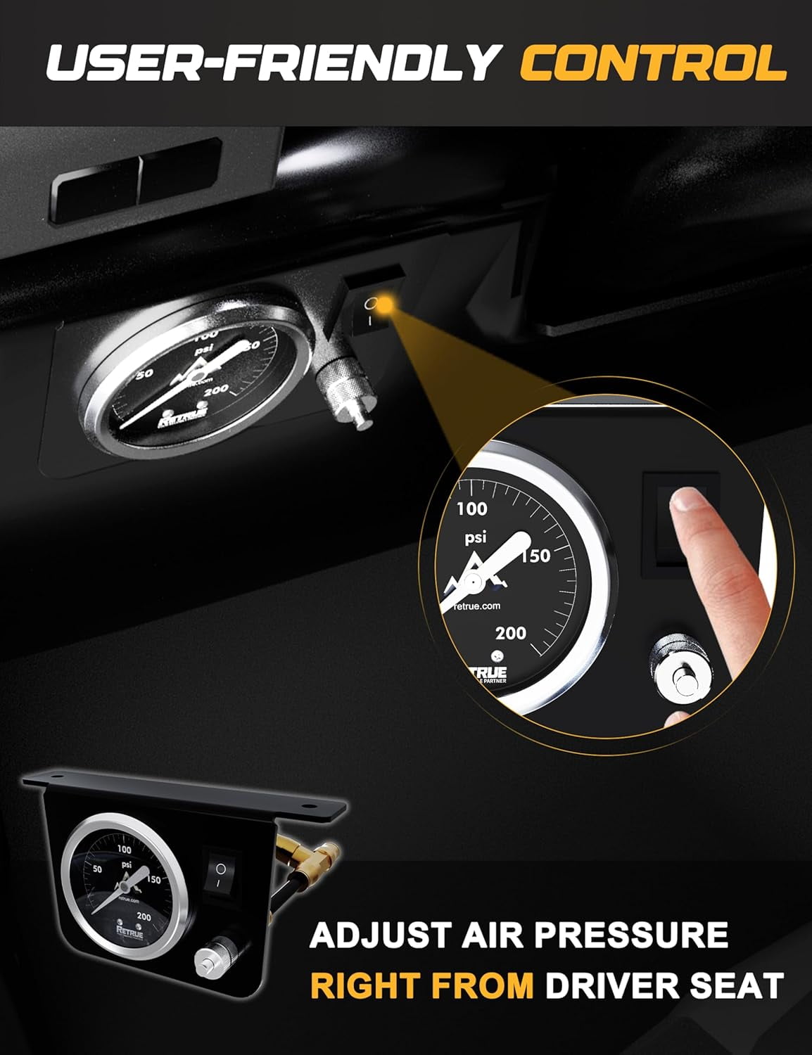RETRUE Onboard Air Compressor System for Truck Airbag Suspension - Universal Air Bag Compressor kit for Ford F150, F250, F350, Chevrolet Silverado, GMC Sierra, Dodge Ram and More Air bags Kit