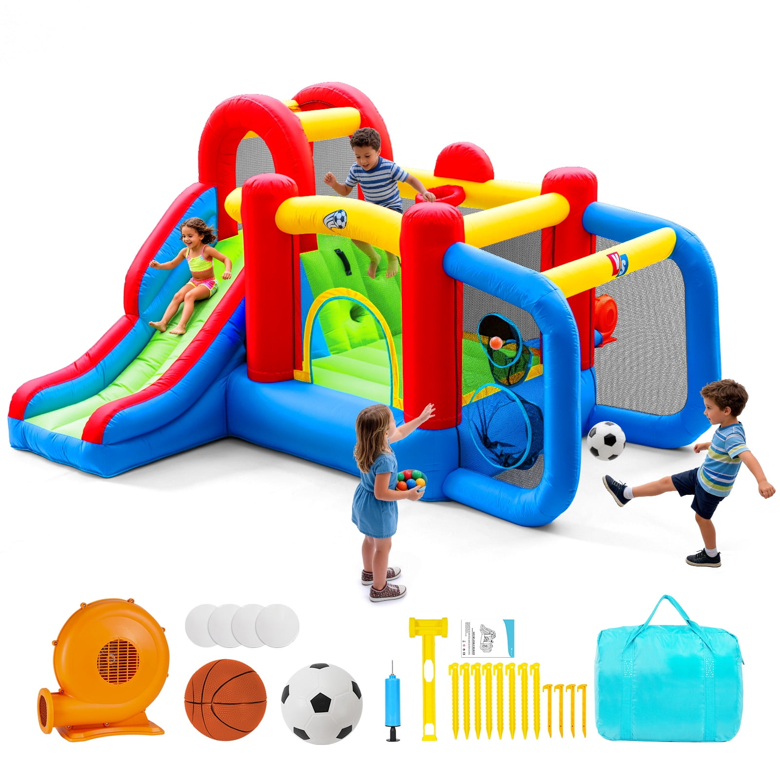 Inflatable Bounce House for Kids | 6 in 1 Play Mode Inflatable Jump House Outdoor/Indoor Bouncy House with Blower Jump Bounce House with Slide for Backyard Park Party Birthday (Red)