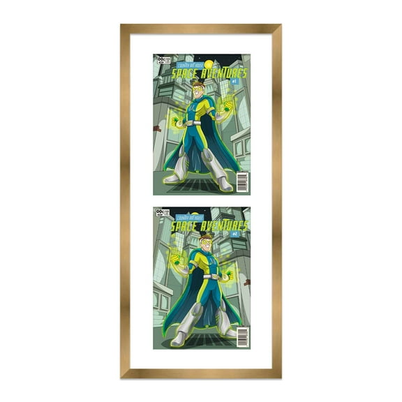 Gold Comic Book Frame with White Mat - 2 Openingss to Display 3 7.25"x10.5" Bronze Age Comic
