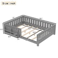 thumbnail image 6 of Bellemave Full Size Floor Bed with Bookshelf, Wood Montessori Beds with Slats and Safety Guardrail, Low Profile Queen Bed Frame with Fence, No Box Spring Needed (Gray), 6 of 8