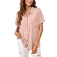thumbnail image 1 of Blusa suelta con cuello en V, manga corta informal para mujer, top rosa de verano, 1 of 6