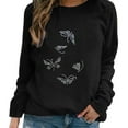 thumbnail image 2 of Mode Femmes Décontracté Col Rond Papillon Strass Manches Longues Hauts T-shirt, 2 of 5
