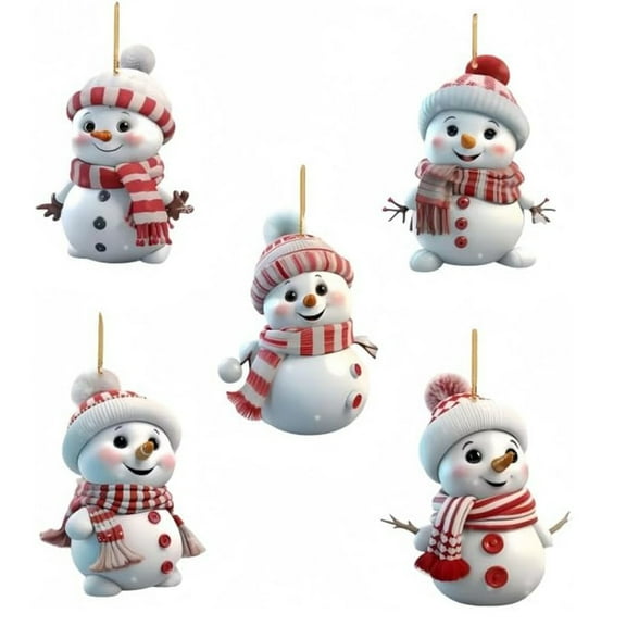 Pack Of 5 Cartoon Christmas Snowfigure And Tree Ornamentation Acrylic Suspended Deck For Telecommute Celebratory Decoration