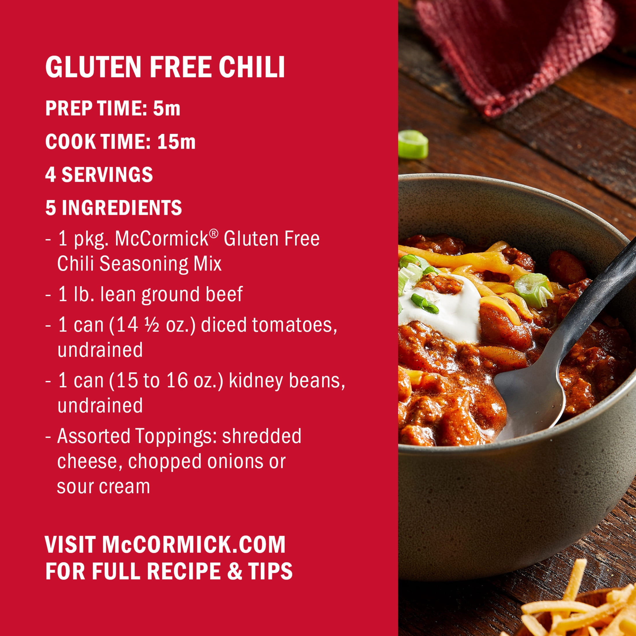 (3 pack) McCormick Gluten Free Gluten Free Chili Seasoning Mix, 1.0 oz Packet